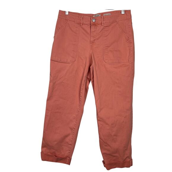 LOGO by Lori Goldstein Sz 10 Coral Pink Boyfriend Jean with Cuff or Frayed Hem - Picture 1 of 11